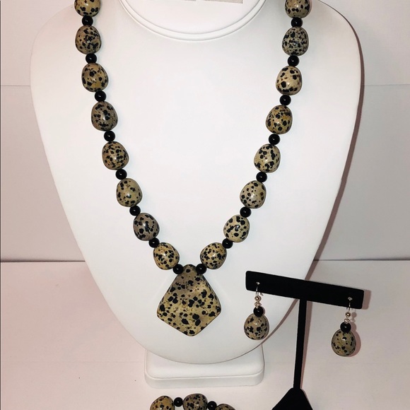 Jay King Spotted & Black Agate Neck/Ear/Bracelet - Picture 4 of 8